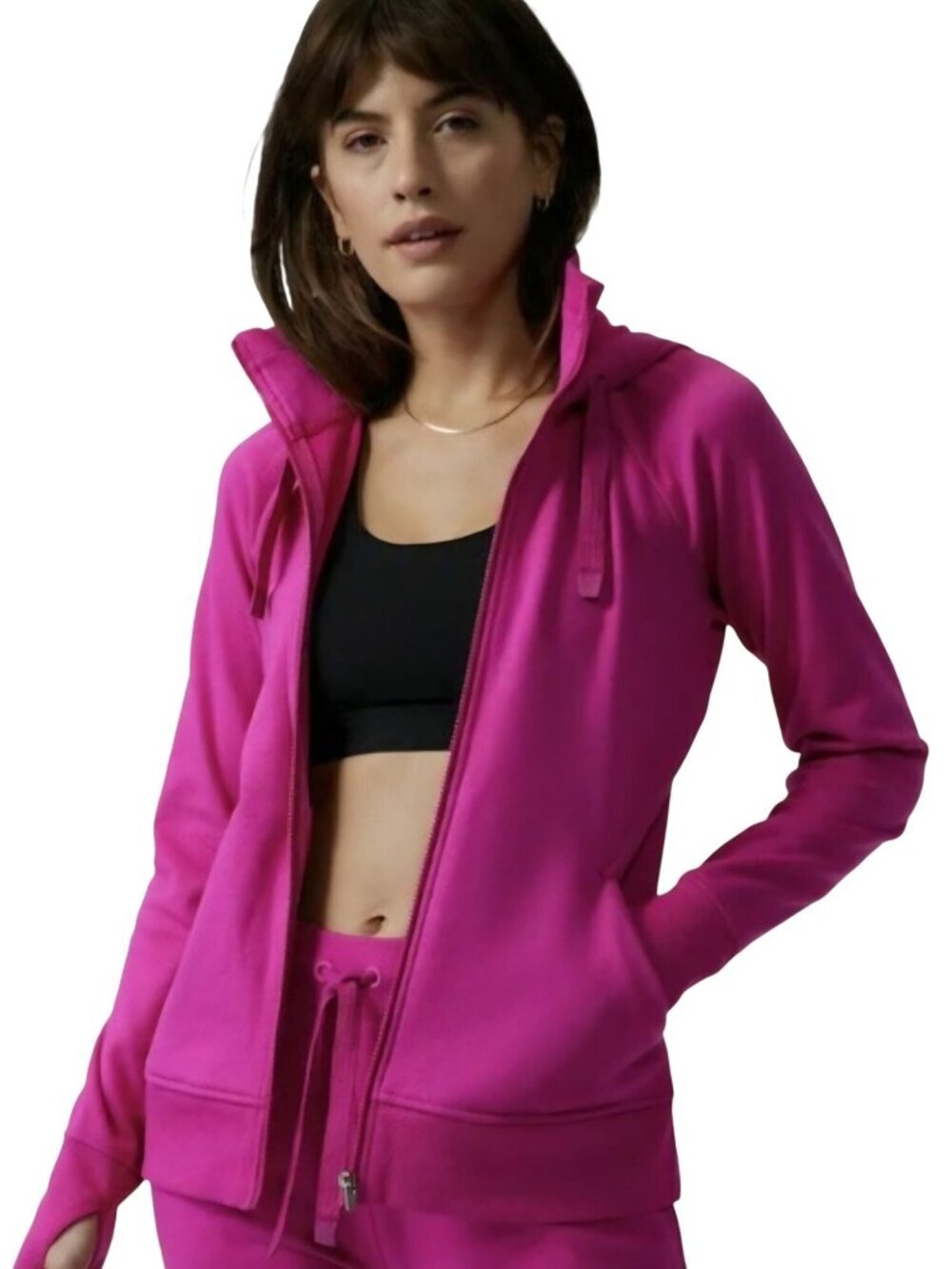 Athleta Triumph Hoodie Electric Fuchsia Full Zip Thumb Holes Pockets Size S